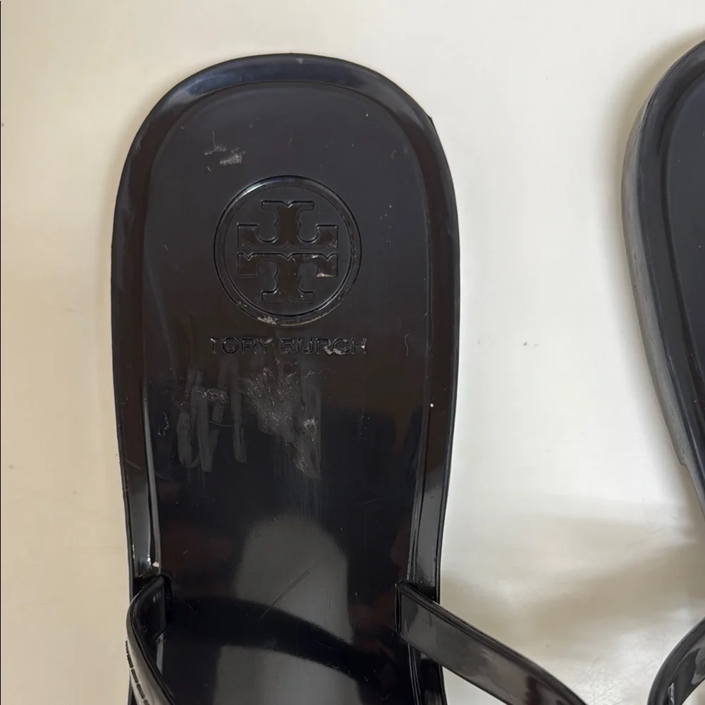 Tory Burch Black Patent Logo Thong Sandals